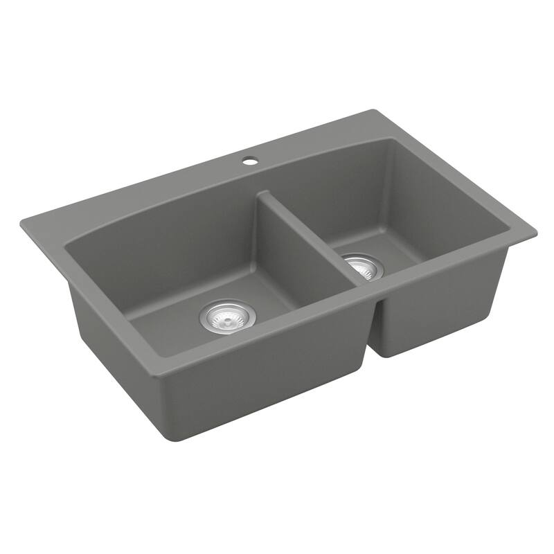 Karran Drop-In Quartz 33 in. 1-Hole 60/40 Double Bowl Kitchen Sink Kit