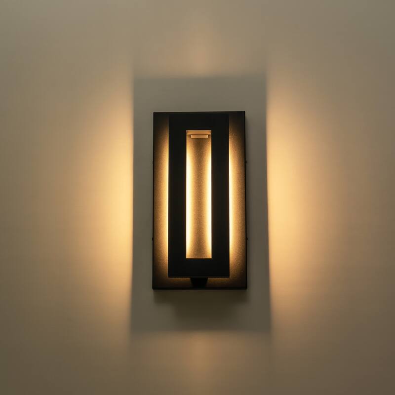 2-Light 14 in. Modern Aluminum Square Wall Sconce Integrated LED Waterproof Lantern Outdoor Light