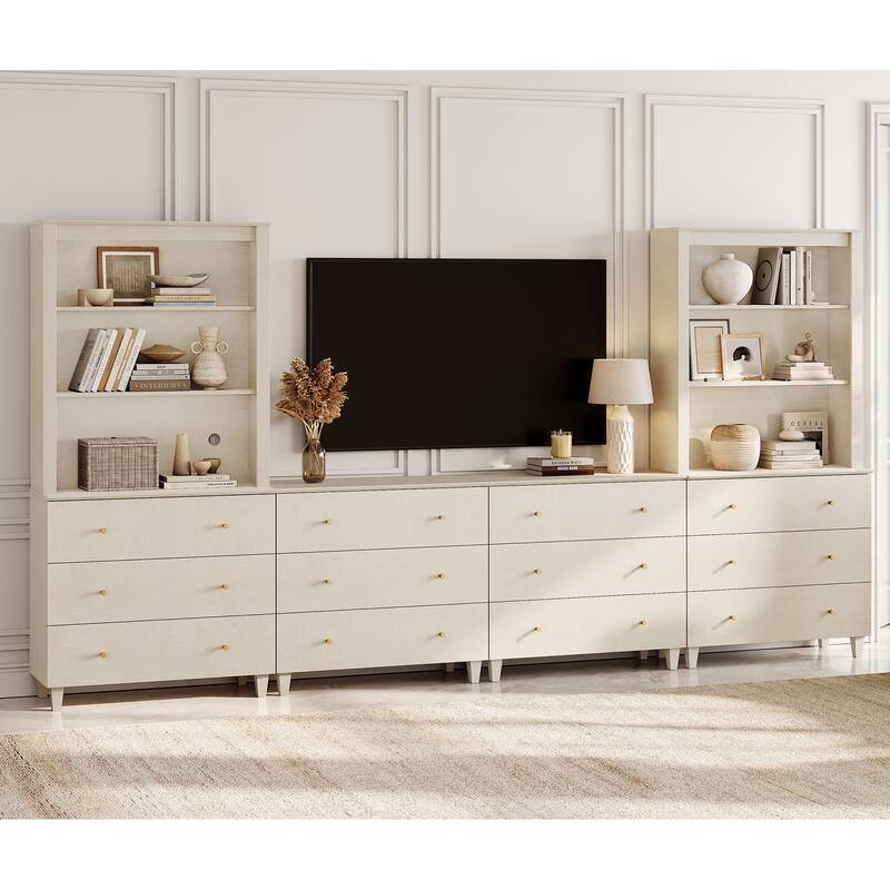 WAMPAT Modern Entertainment Center with Bookshelves for 75" TVs