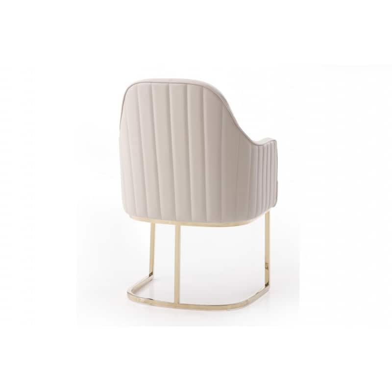 Modern Grey Upholstered Fabric Dining Armchair with Gold Metal Legs and Solid Back for Living Room - 36”H x 22”W x 26”D