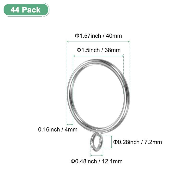 44-Pack Curtain Rings W Eyelet, 1.5 Inch I D Metal Rings for Curtain