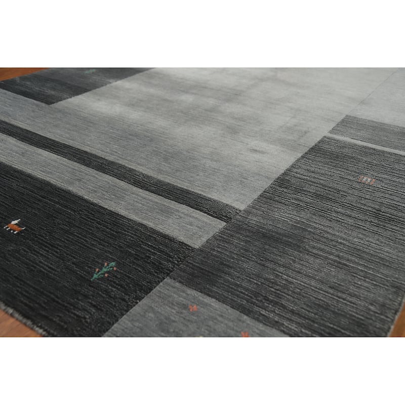 Hand Knotted Oriental 100% Wool Carpet Tribal Animal Pictorial Greys & Charcoal Gabbeh Area Rug - 7' 6'' X 5' 2''