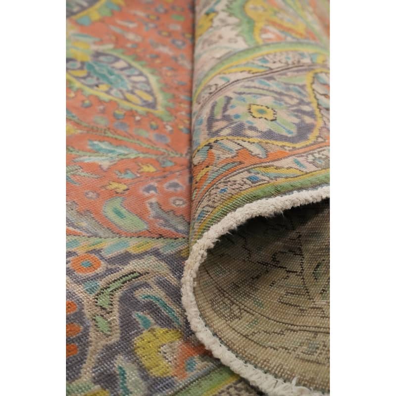 Hand Knotted Oriental 100% Wool Carpet Traditional Floral Oranges & Rust Tabriz Area Rug - 9' 5'' X 6' 5''