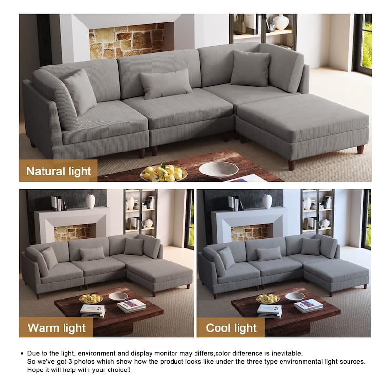 Corduroy Modular Sectional Sofa Set With Ottoman