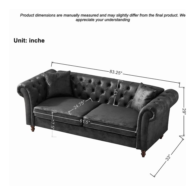 83" Tech-Fabric Sofa, Mid-Century Modern 3-Seater with Rolled Arms, High-Density Foam and 450lb Capacity