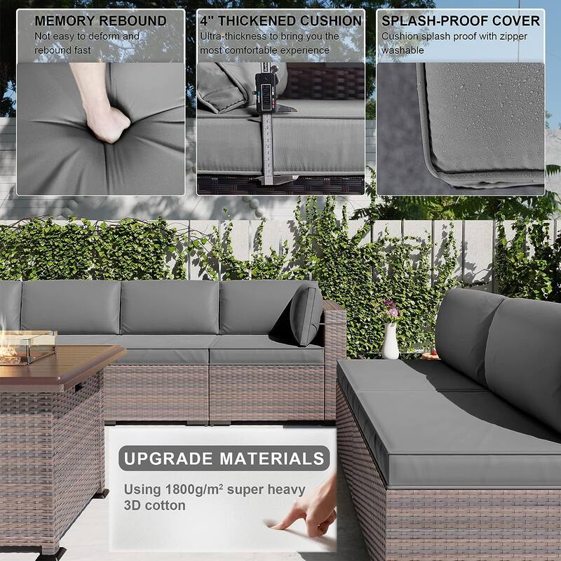 Kullavik 10 Pieces Outdoor Patio Furniture Set with Fire Pit Table