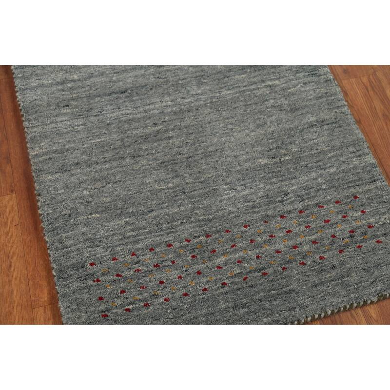 Striped Gabbeh Oriental Runner Rug Hand-Knotted Grey Wool Carpet - 2'3"x 9'7"