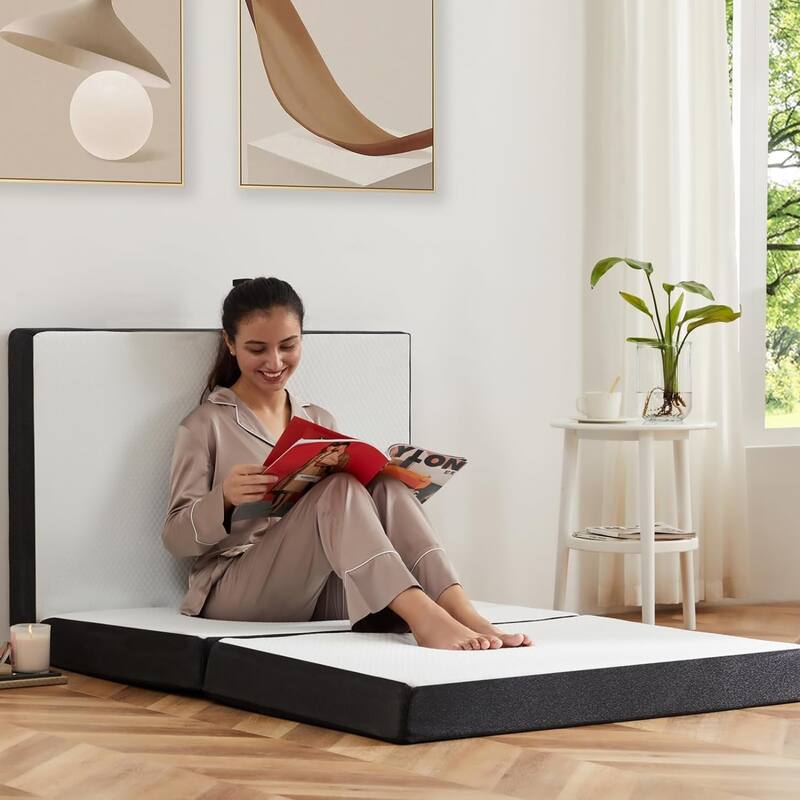 Folding Mattress, 3 inch Tri-Fold Memory Foam Mattress Topper for Camping, Foldable Guest Bed, Washable Cover
