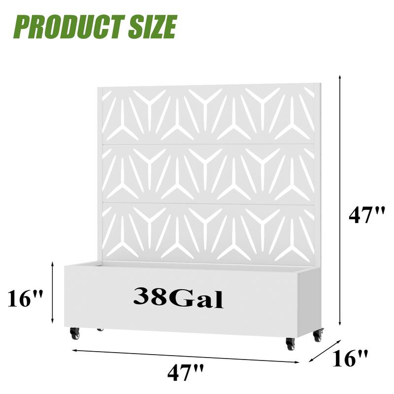Metal Galvanized Planter Box with Trellis Privacy Screen Lockable Wheels