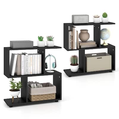 Costway 2 PCS 2-Tier Bookshelf Free Standing Wooden Display S-Shaped - See Details