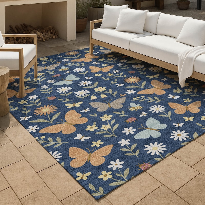 Machine Washable Indoor/ Outdoor Whimsy Butterfly Chantille Rug - Navy - 2'6" x 3'10"