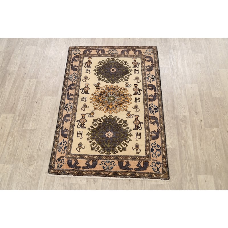 Traditional Geometric Bakhtiari Persian Area Rug Handmade Wool Carpet - 3'7" x 5'4"