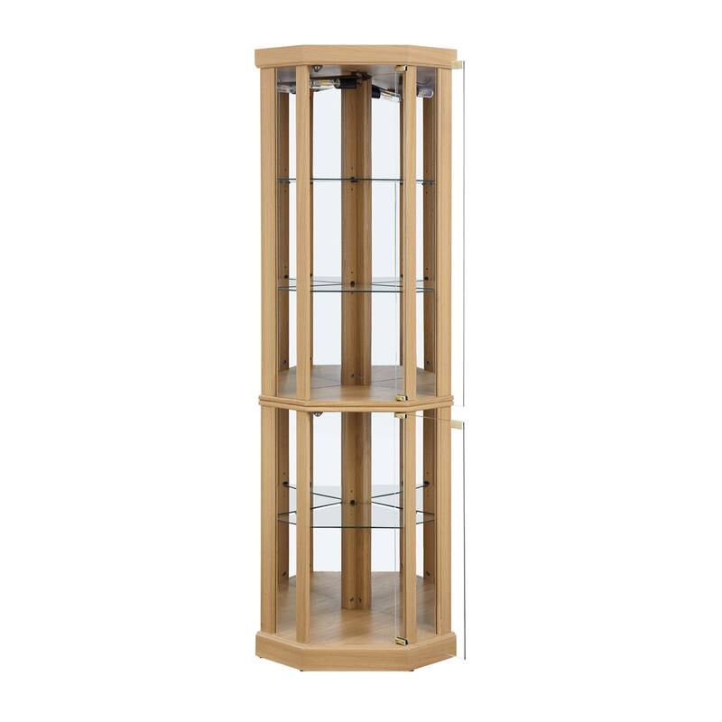Lighted Corner Glass Curio Cabinet Display Case with Adjustable Shelves