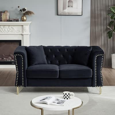 81.8" Velvet 3-seater Sofa with Tufted Couch and Metal Foot for Living Room
