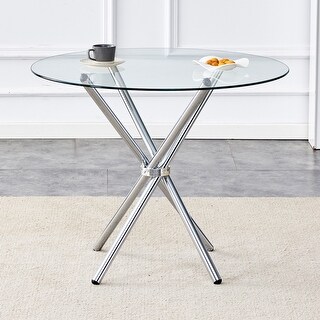 Round Clear Glass Dining Table with Metal Legs for 4-6 People - Bed ...