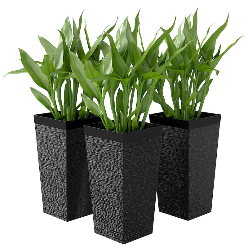 Outsunny 22.8 Inch Tall Planters for Outdoor Plants, Set of 3 Plastic Flower Pots with Stone Finish and Wheels