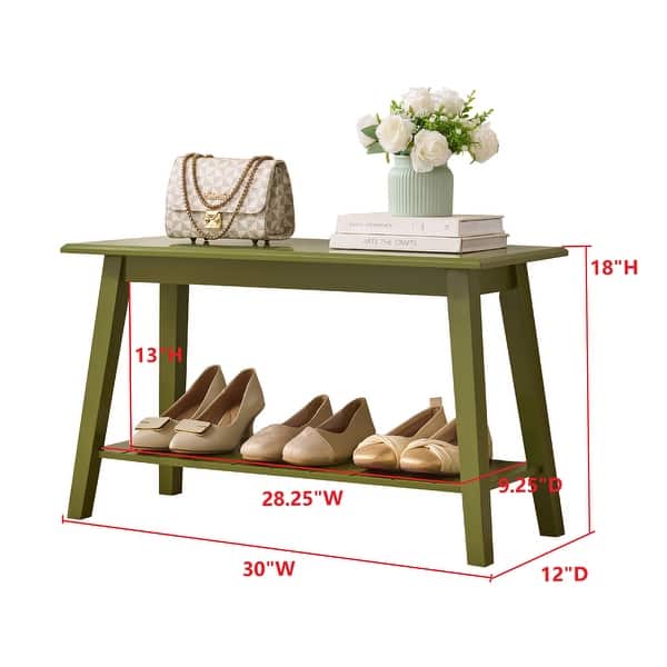 dimension image slide 1 of 5, InRoom Designs Wood Entryway Bench with Storage Shelf - Modern Accent Seating for Hallway, Bedroom, Living Room or Narrow Space