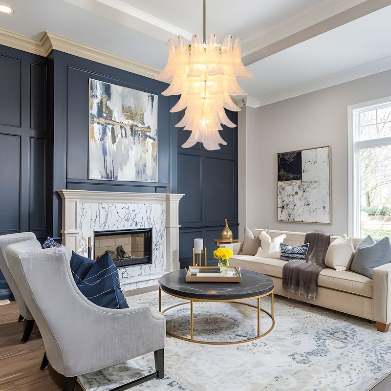 Lumira Modern Vintage Glam 12-Light Multi-Tiered Petal Chandelier Cloud Art Glass Ceiling Light - Diameter 25" × Height 27"