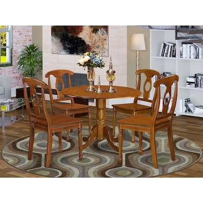 Coastal Dining Table Set - 5 Piece Kitchen Dinette Set - Round Table with Chairs - Saddle Brown Finish