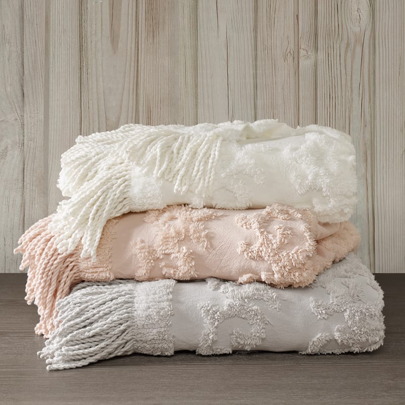 Madison Park Mila 100-percent Cotton Tufted Chenille Lightweight Throw With Fringe Tassel