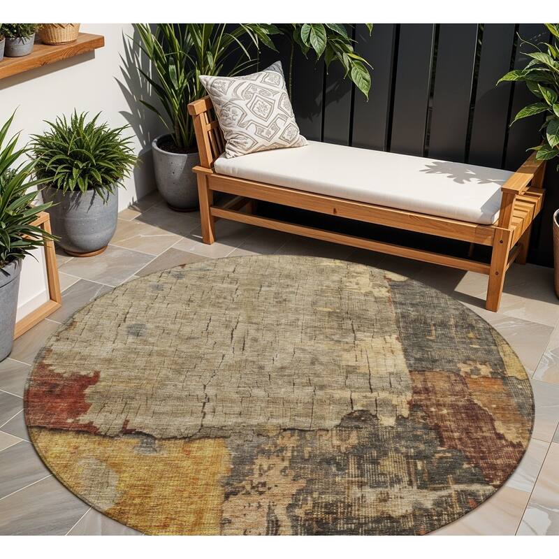 HomeRoots Abstract Transitional Rectangle Outdoor Rug - 8' Round