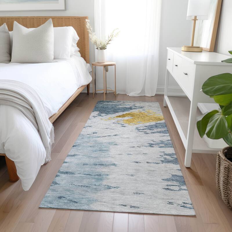 Machine Washable Indoor/ Outdoor Chantille Tie Dye Modern Rug - Blue - 2'3" x 7'6"