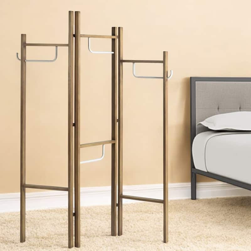 HomeRoots 72" Brown Iron Folding Three Panel Screen Room Divider - 52' X '72' X '1 - 52' X '72' X '1