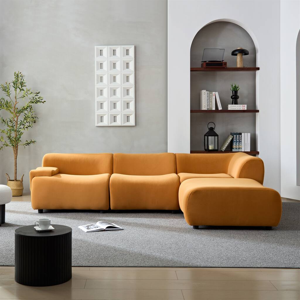 Fabric 4 Sectional Sofa with Solid Wood Frame