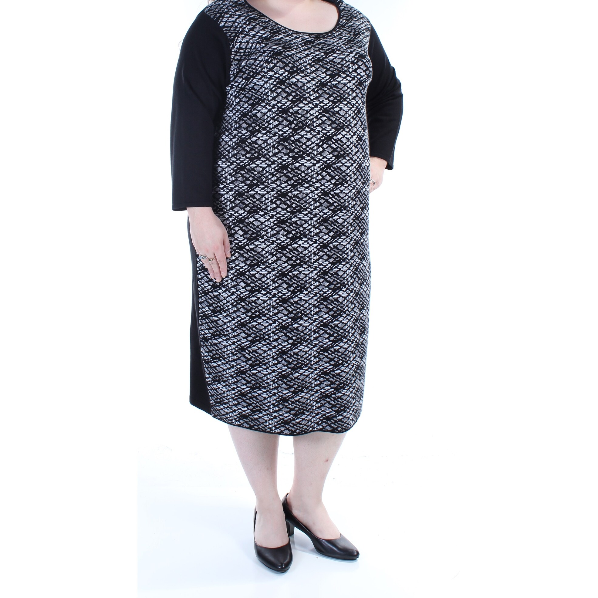 Shop Connected Womens White Printed Long Sleeve Jewel Neck Below