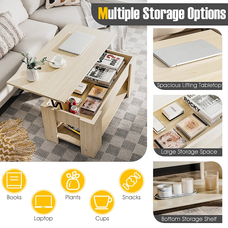 Costway Lift Top Coffee Table Modern Accent Table w/Hidden Storage - See Details