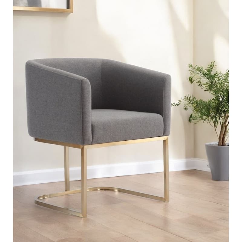 Dark Gray And Antiqued Brass Upholstered Fabric Dining Arm Chair - Single