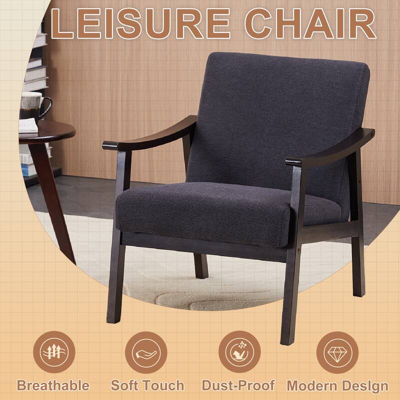 Accent Chair, Mid-Century Modern Armchair with Solid Wood Legs, Reading Leisure Chair with High Back for Living Room