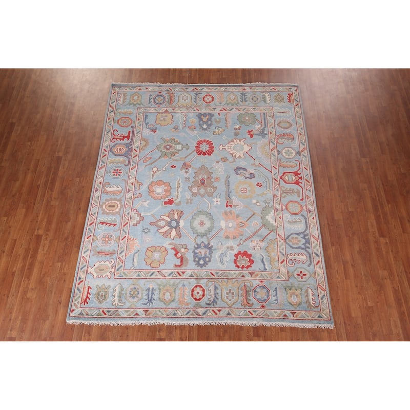 Blue Light Oushak Oriental Area Rug Handmade Wool Carpet - 8'0"x 10'0"
