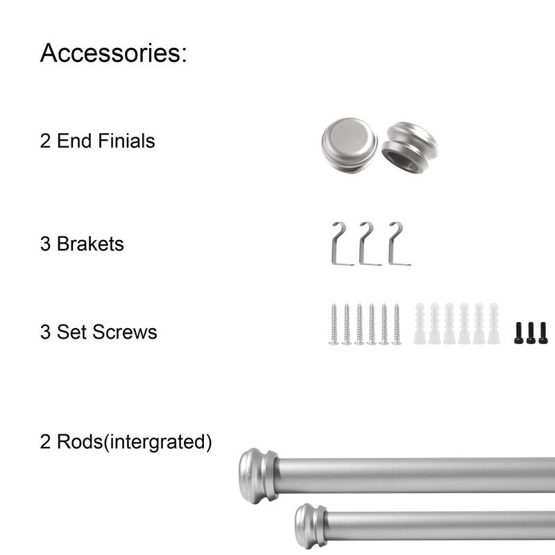 Wall Curtain Rod- Lordear 1" Single Curtain Rod with End Cap Finials - 28" to 48", Silver