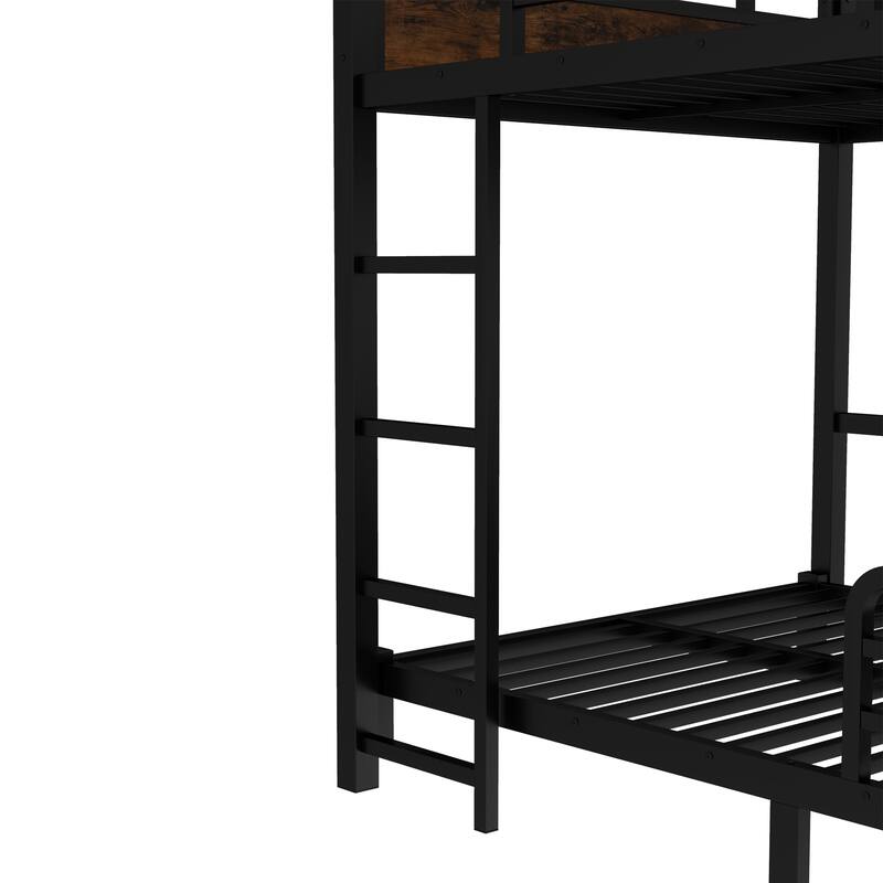 Roomfitters Twin/Full/Queen Metal Bunk Bed & Loft Bed with Raised Safety Fence, Convertible Platform Design, Vintage Wood