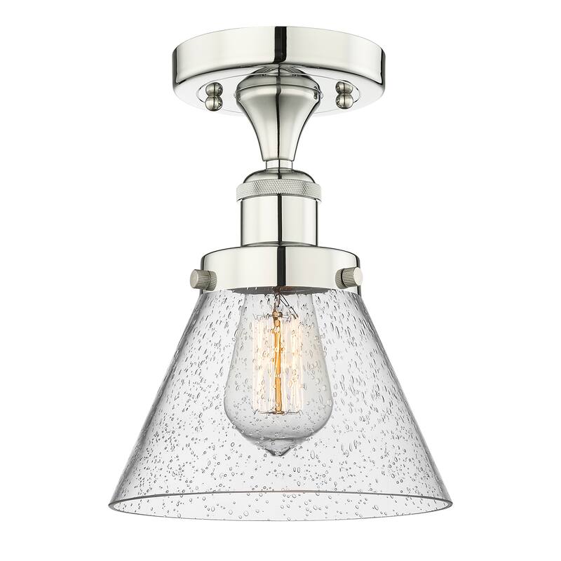 Innovations Lighting Edison Large Cone - 1 Light 7" Semi-Flush Mount - Polished Nickel/Seedy