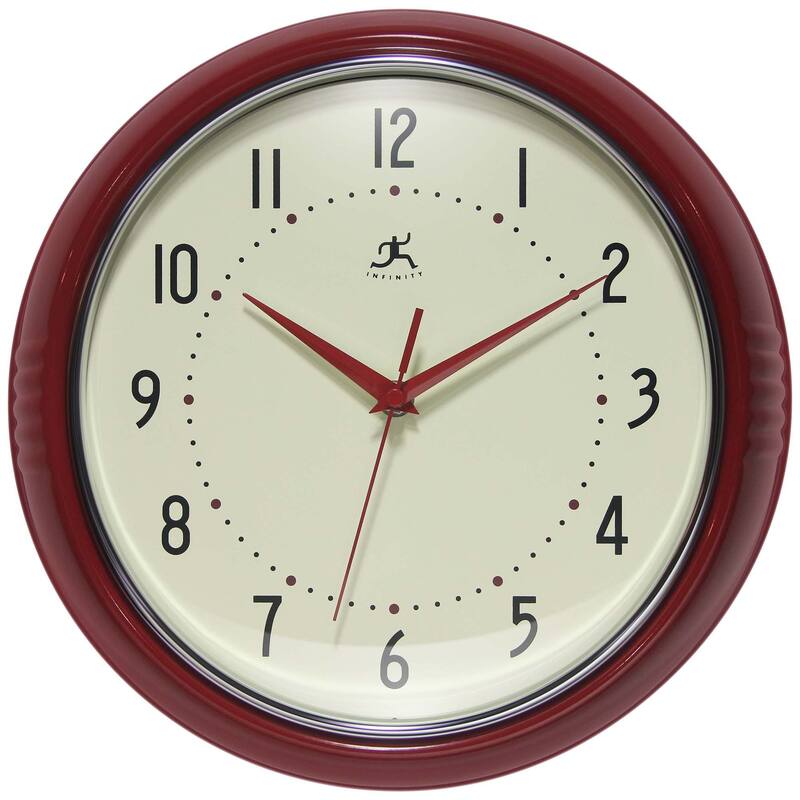 Round Retro Kitchen Wall Clock by Infinity Instruments - 12 Inch - Red