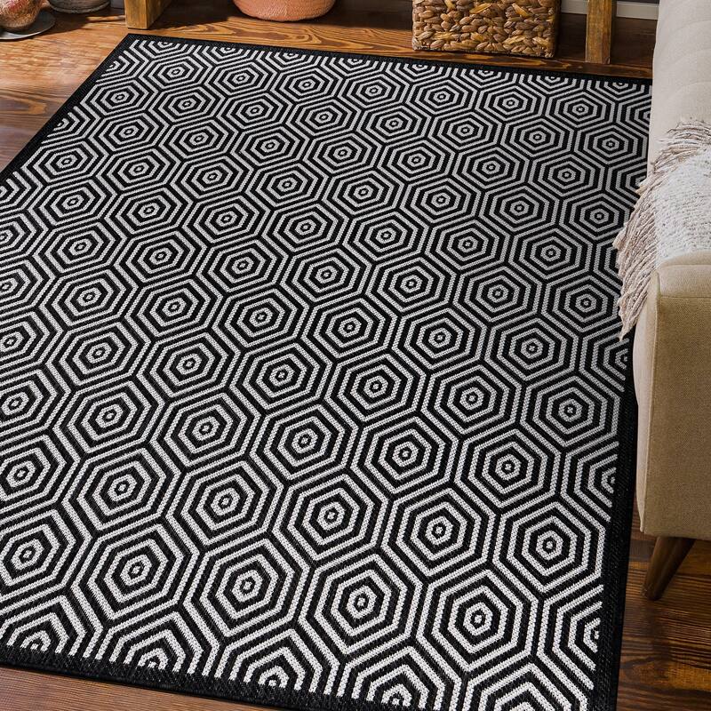 World Rug Gallery Modern Geometric Textured Flat Weave Indoor/Outdoor Area Rug