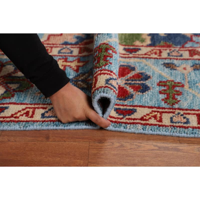 Blue Geometric Heriz Serapi Area Rug Hand-Knotted Wool Carpet - 8'10"x 11'10"