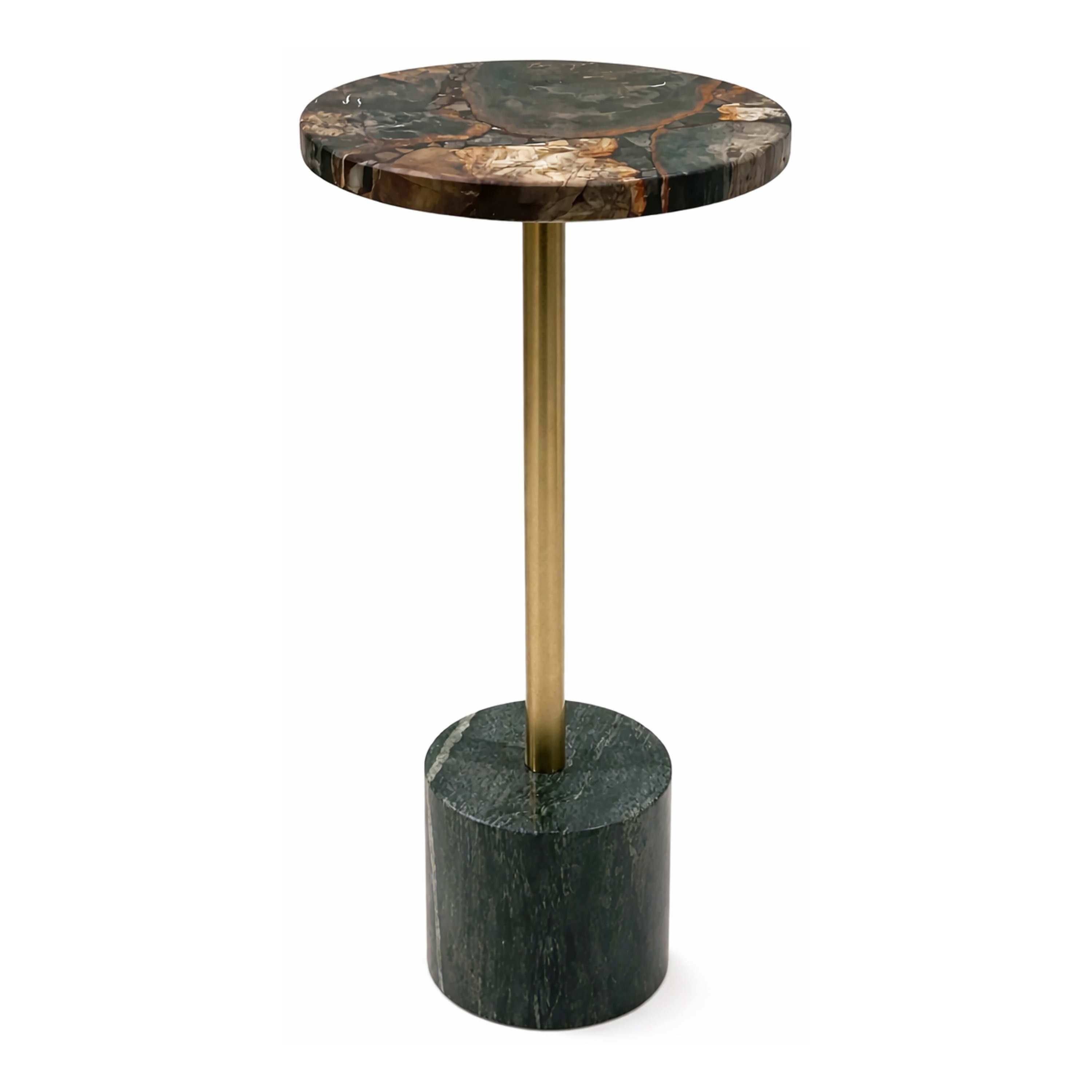 Trenton Black Petrified Wood Top Drink Table With Black Marble Base