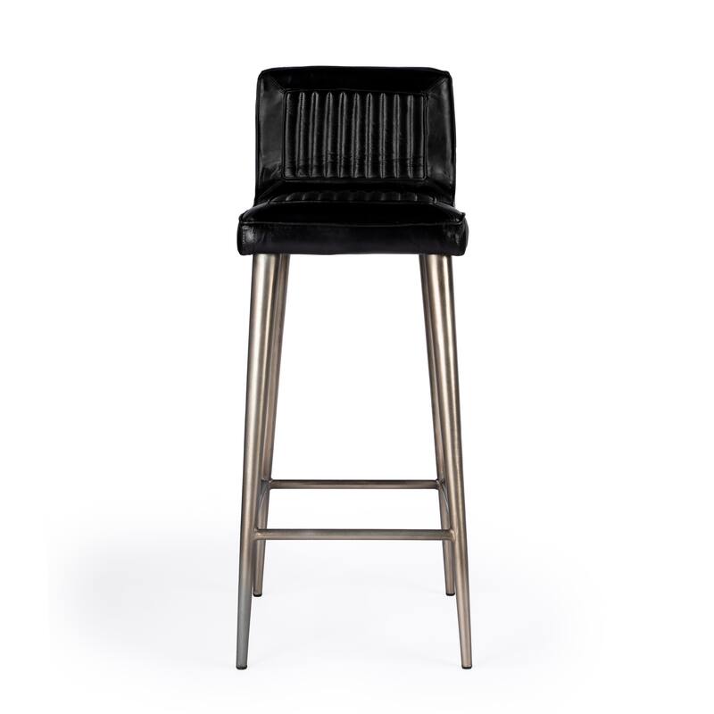 Maxwell 32 in. Seat Height Leather and Iron Bar Height Stool with Back