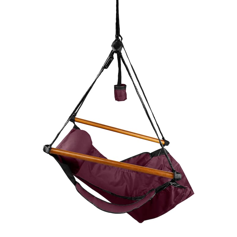 Deluxe Hanging Wood Zero-gravity Hammock Chair with Cup Holder
