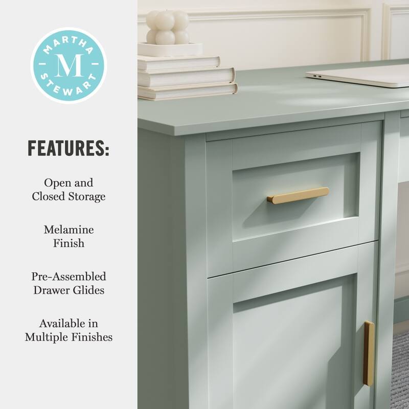 Martha Stewart Shaker Style Wood Home Office Desk with Storage Cabinet and 2 Drawers