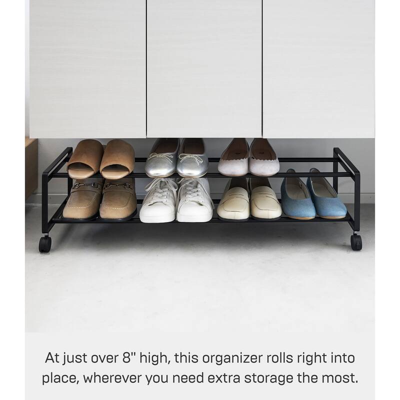 Yamazaki Home Two-Tier Rolling Shoe Rack, Steel - L 10.83 x W 32.87 x H 8.15 inches