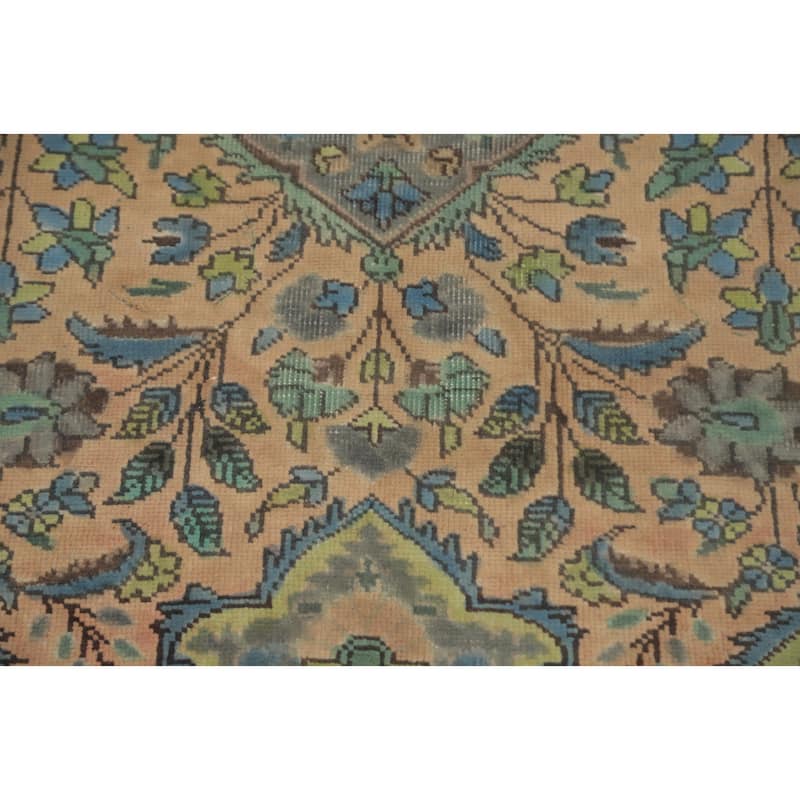 Hand Knotted Oriental 100% Wool Carpet Traditional Floral Peach Tabriz Area Rug - 11' 8'' X 8' 11''