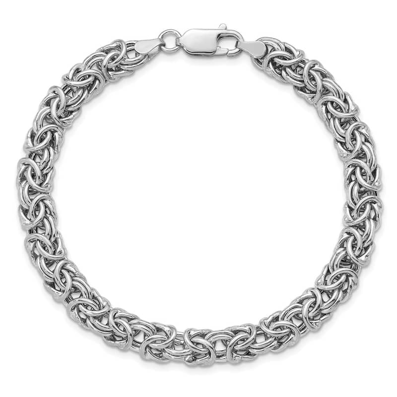 Curata 925 Sterling Silver Italian Rhodium 7.5mm Byzantine Bracelet -7.5" or 8"
