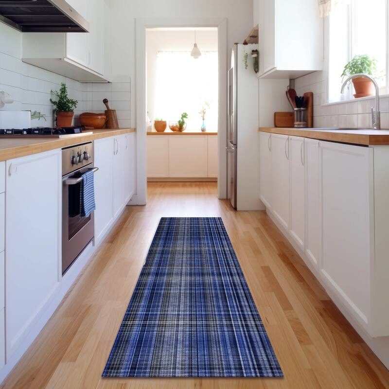 Premium Washable Super Soft Plaid Mayfield Rug - Navy - 2' 3" x 7' 6" - Runner