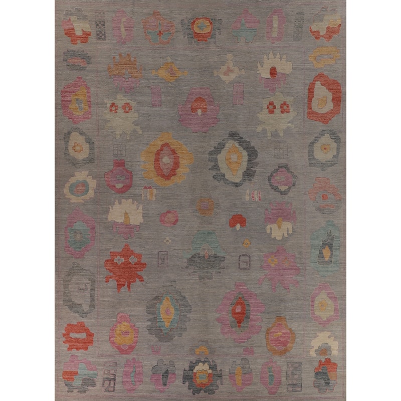 Vegetable Dye Oushak Large Area Rug Hand-Knotted Turkish Wool Carpet - 12'1"x 14'10"