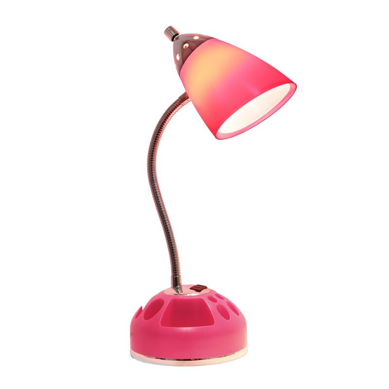12.75 in. Pink Finish Table Lamp with Pink Shade, Desk Lamp for Writing and Computer Desks