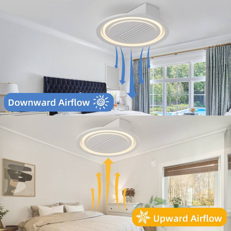 Cusp Barn 22-Inch Modern White Leafless LED Ceiling Fan with Light, 6-Speed Reversible Ceiling Fan Light with Remote Control